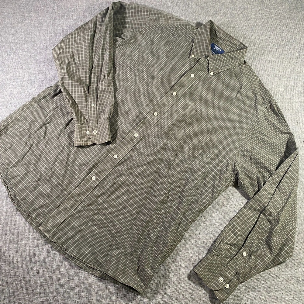 Brooks Sport Check Plaid Long Sleeve Button Shirt Men Size Large Green